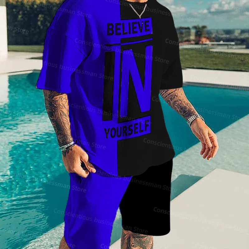 

Мужской летний спортивный костюм из 2 предметов, футболка и шорты с 3D-принтом