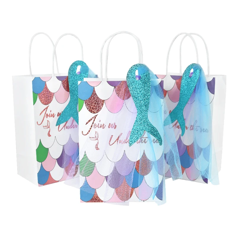 

3Pcs Mermaid Tail Paper Gift Handbag Wedding Birthday Party Decoration Kids Baby Shower Favor Candy Baking Package Bags