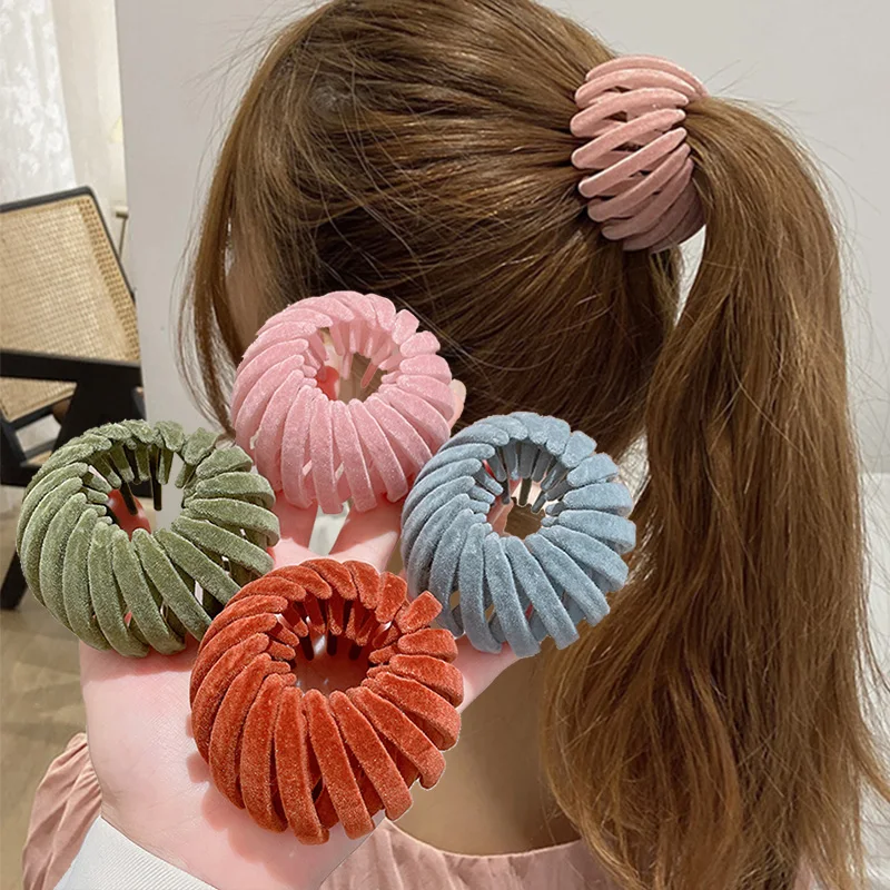 

Women Bun Crystal Velvet Hair Claw Horsetail Buckle Hair Clip Bird Nest Expanding Hair Accessories Female Ponytail Headwear