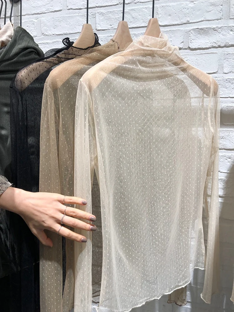 Южная Корея Dongdaemun Осенняя одежда Новое тонкое сетчатое кружево Слегка