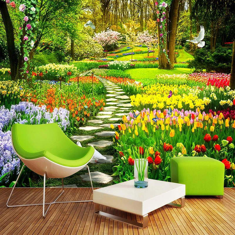 

Custom Mural 3D Garden Park Small Road Flowers Scenery Background Photo Wallpaper for Wall Painting Living Room Bedroom Decor