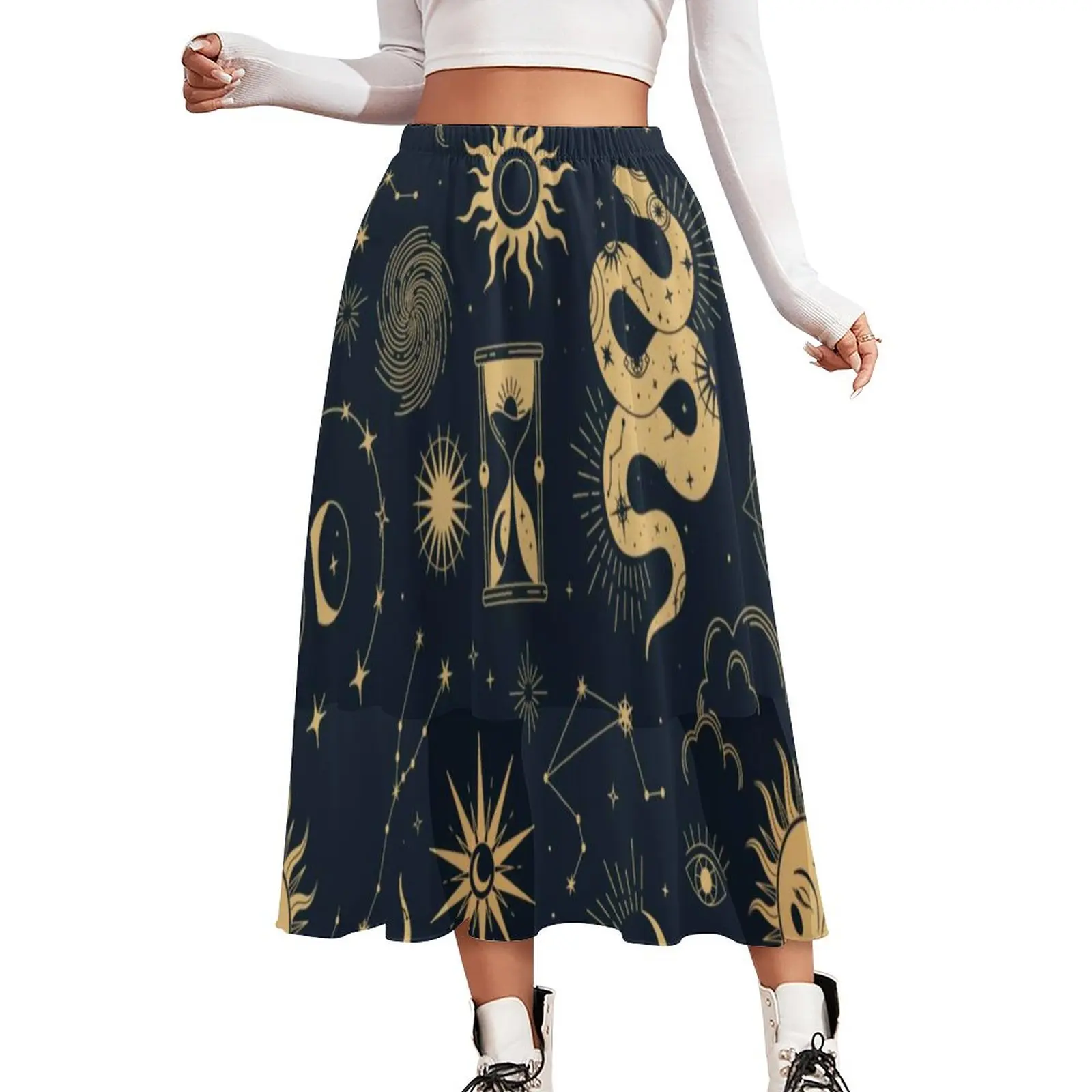 

Sun And Moon Retro Skirt High Waist Astronomy Witch Korean Fashion Casual Skirts Women Elegant Boho Skirt Print Oversize Clothes