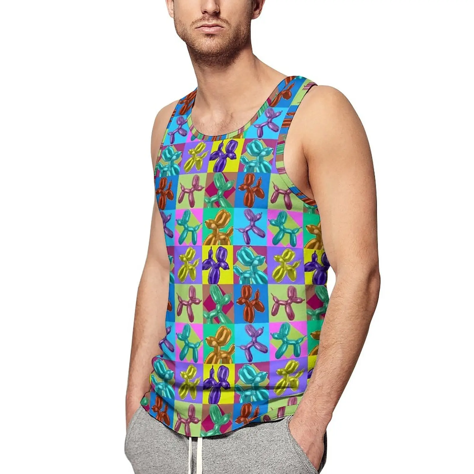 

Balloon Dogs Tank Top Men POP Art Print Gym Oversized Tops Beach Fashion Graphic Sleeveless Shirts