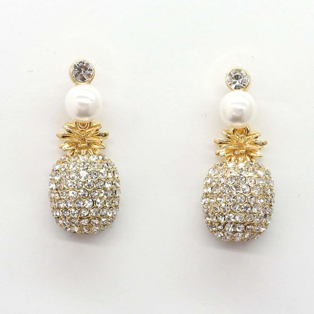 

Korean Irregular Pineapple Dangle Earrings Imitation Pearl Crystal Luxury Elegant Drop Furit Designer Jewelry Casual Party Wear