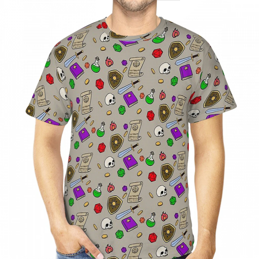 Футболка мужская из полиэстера с графическим принтом и круглым вырезом