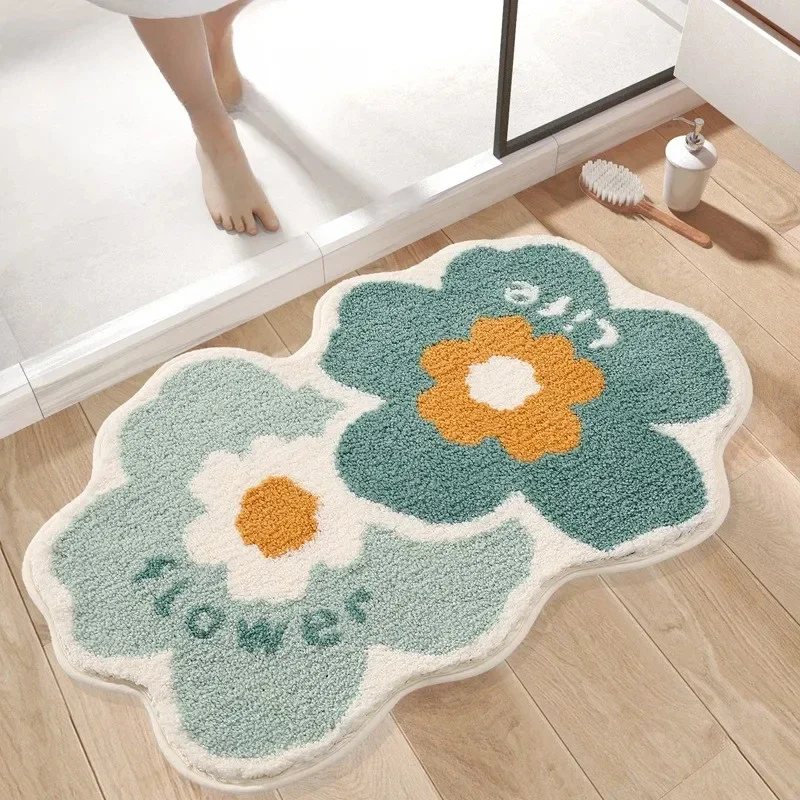 

Modern Flower Tufted Carpet Bathroom Absorbent Floor Mat Soft Irregular Area Rug Living Room Cute Kid Bedroom Carpets Home Decor