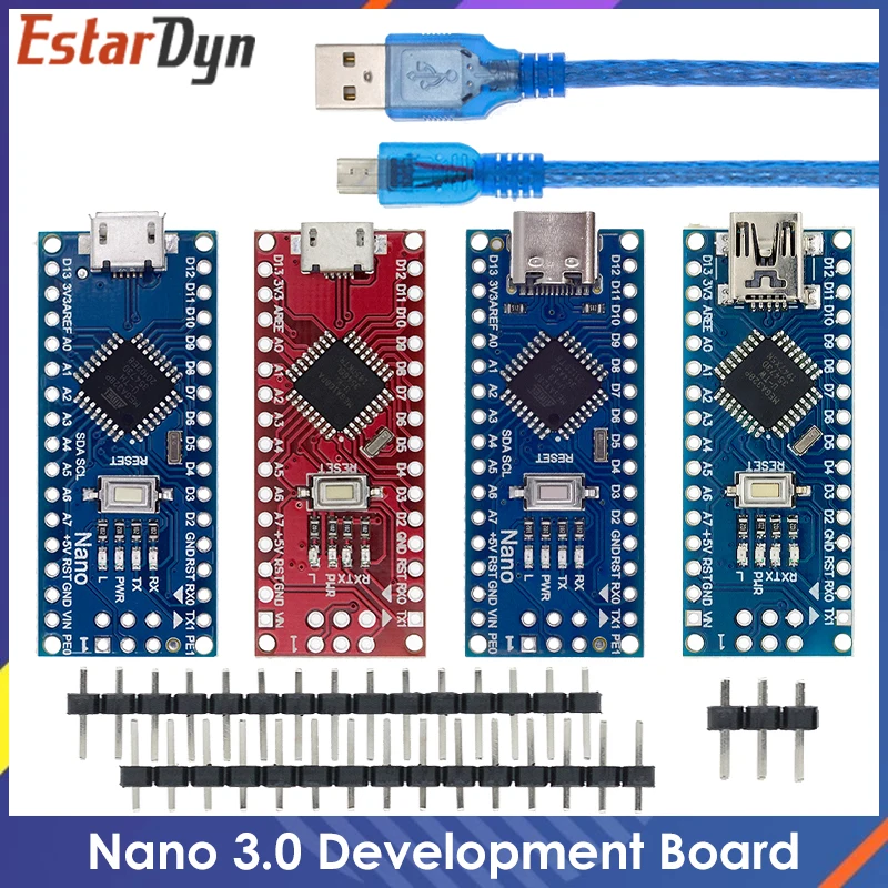 Совместимый контроллер Nano v3.0 для Arduino, с загрузчиком, USB-драйвером CH340, 16 МГц, ATMEGA328P/168P