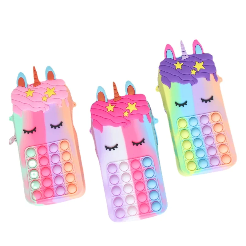 

New Colorful Unicorn Bag Fidget Toy Coin Purse Simple Dimple Push Bubble Girl Purse Anti Stress Kids Pop Toy Gift Keychain Bag