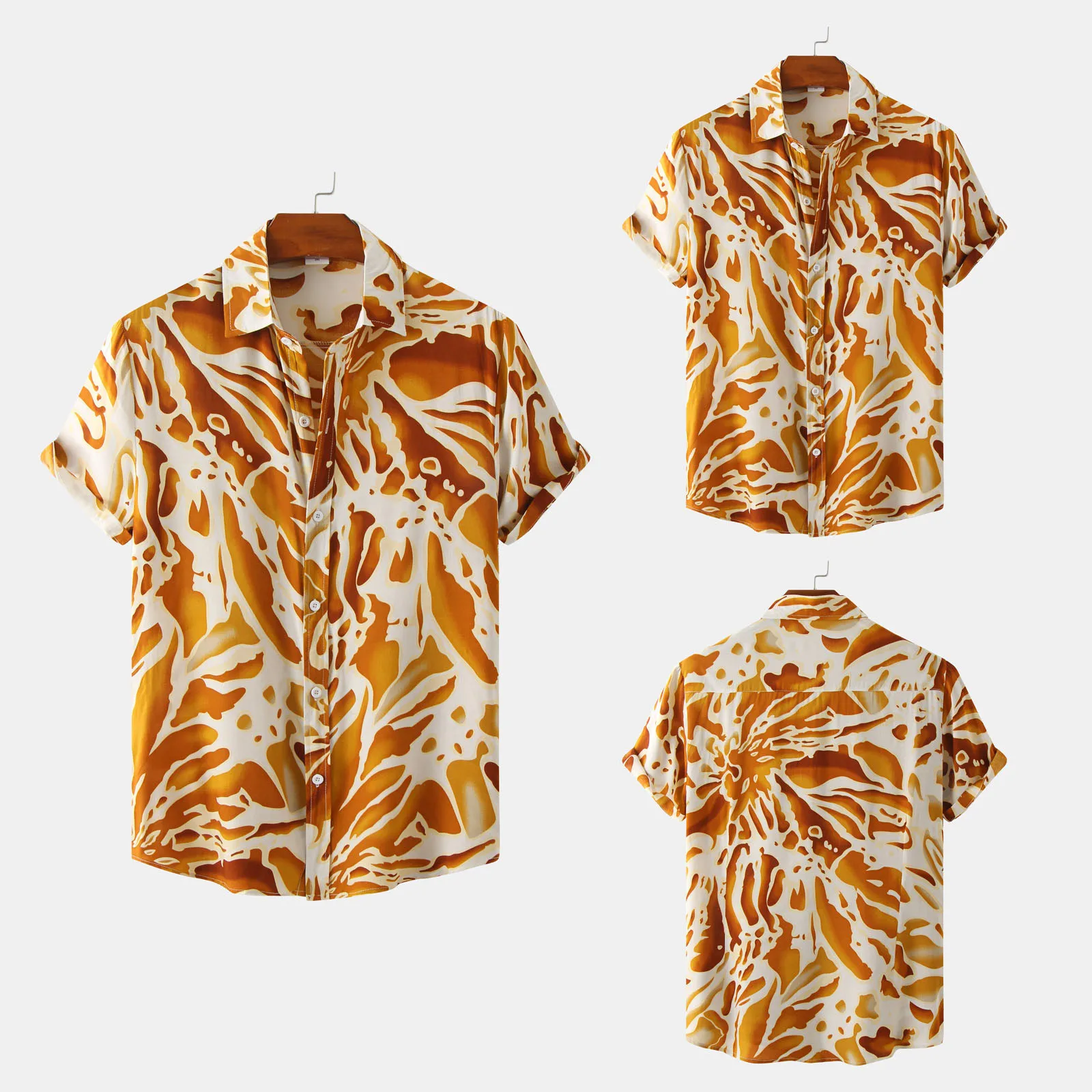 

Mens Fashion And Leisure Printing Buckle Lapel Short Sleeve Shirt Top Workout Tops T Shirts