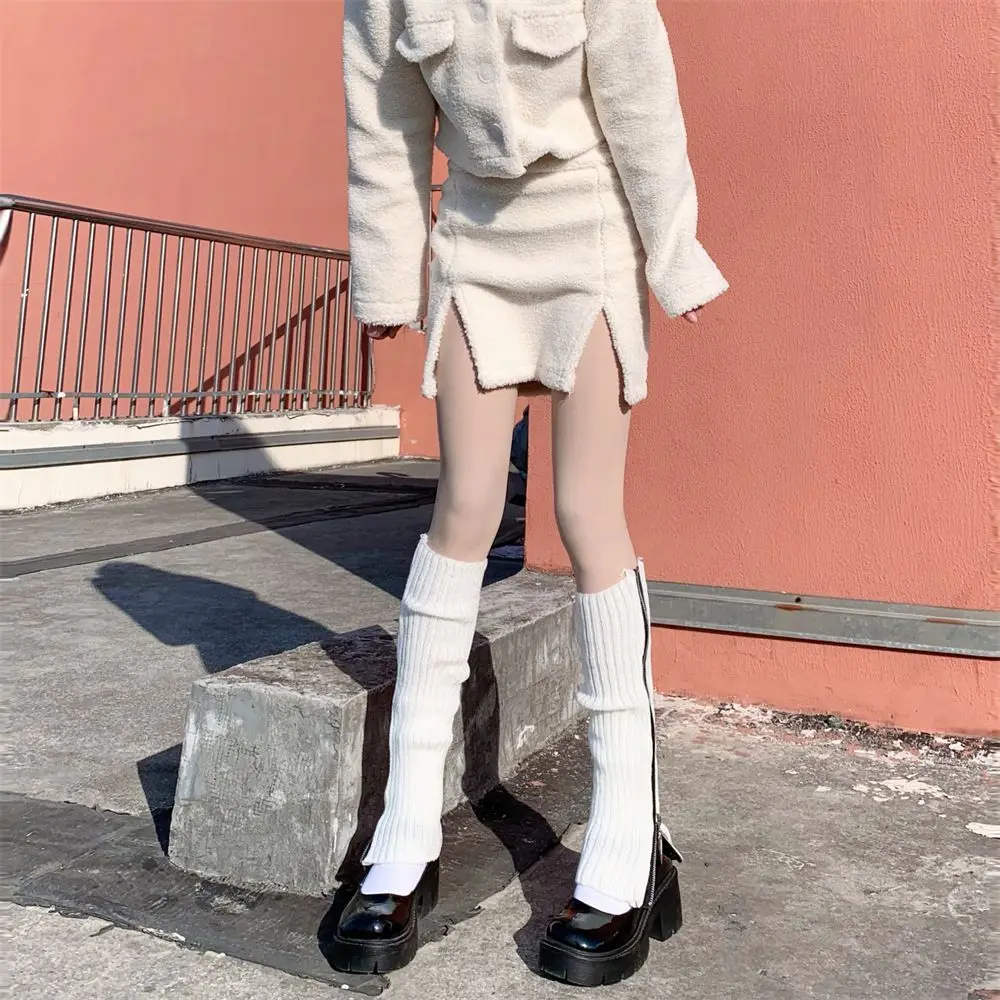 

Новинка зимние вязаные гетры толстые Панк Harajuku винтажные носки на молнии для ног Симпатичные женские пушистые Чехлы для ног