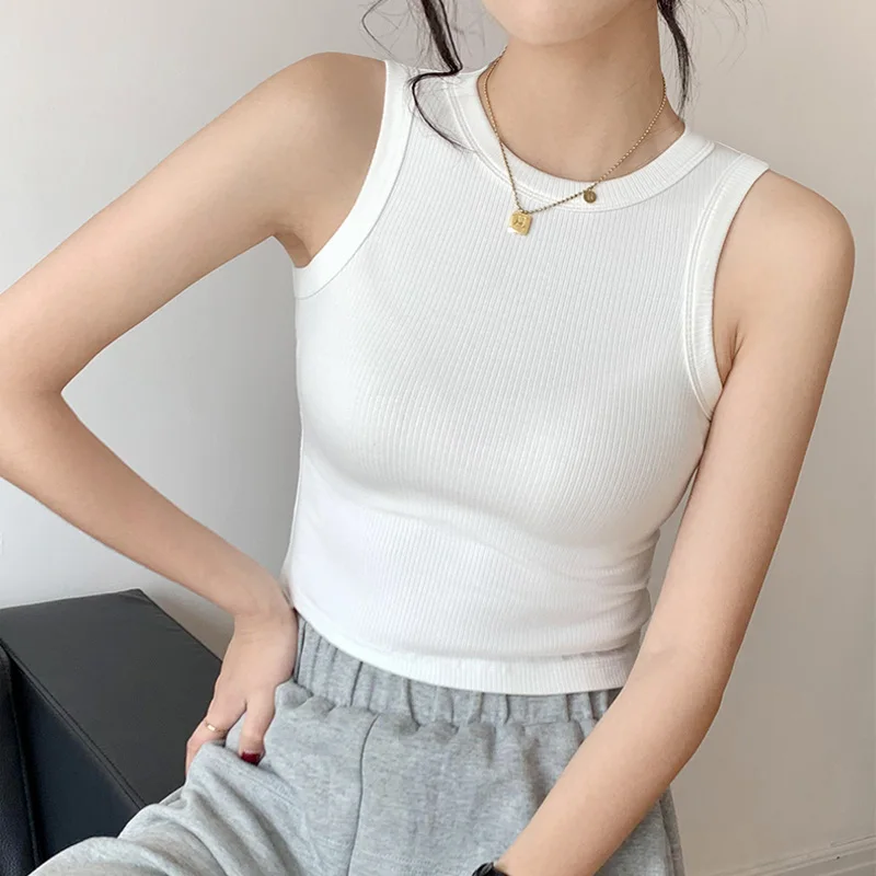Korean Fashion White Tank Top Women Outwear New Style Beautiful Back Slim Sleeveless Crop Tops Woman Summer Y2k Accessories