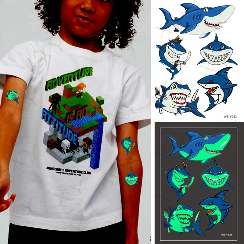 Светящиеся тату-наклейки Детские тату на руку и лицо для боди-арта девочек Акула