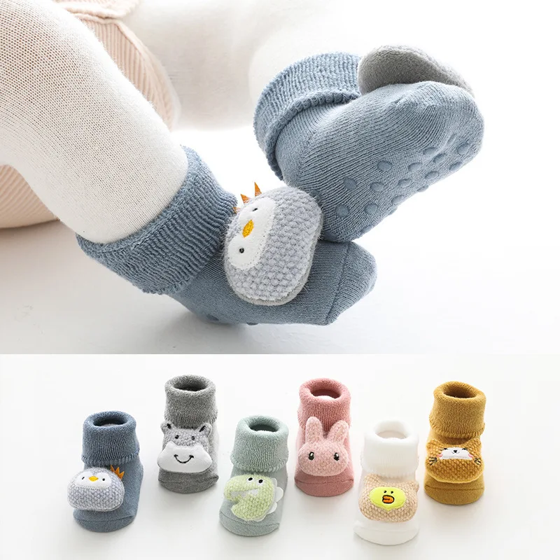 

Осенне-зимние носки для маленьких девочек, носки для новорожденных с рисунками животных, детские носки для мальчиков, Нескользящие мягкие х...