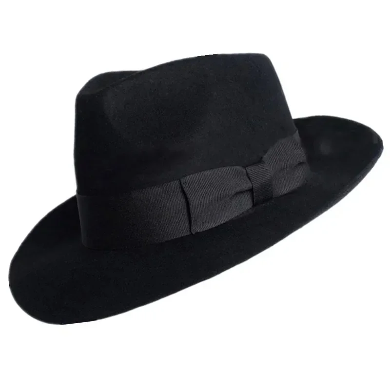 Фото ( # ^.^ # Новая шерстяная шляпа Cosjie 2026 из 100% австралийской шерсти, 1:1, в стиле Майкла Джексона, для концертов и танцев, классическая черная широкополая федора. №1