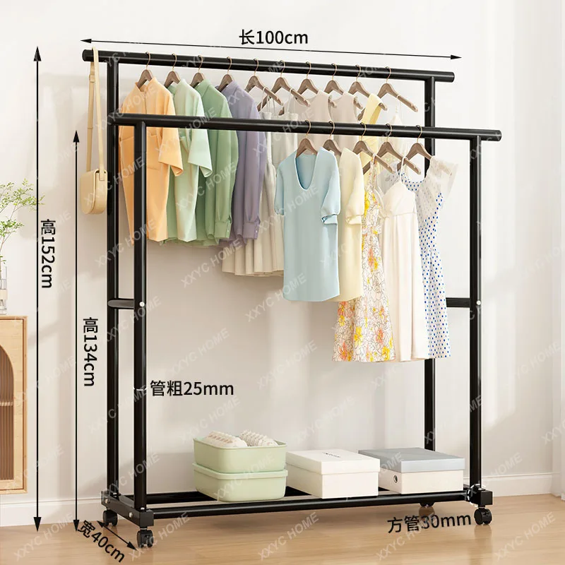 

Metal Drying Rack Clothes Portable Black Place Saving Standing Shoe Clothes Rack Wheels Iron Furniture Living Room