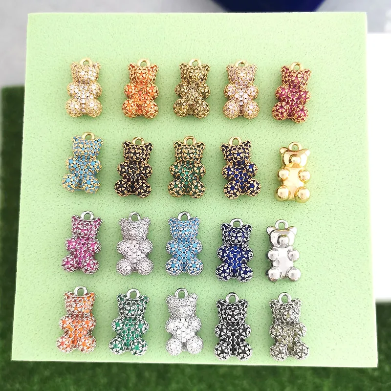 

QMHJE Cubic Zircoin Bear Charm Pendant Necklace Bracelet Earrings Women Choker CZ Paved Neon Green Jewelry Accessories DIY