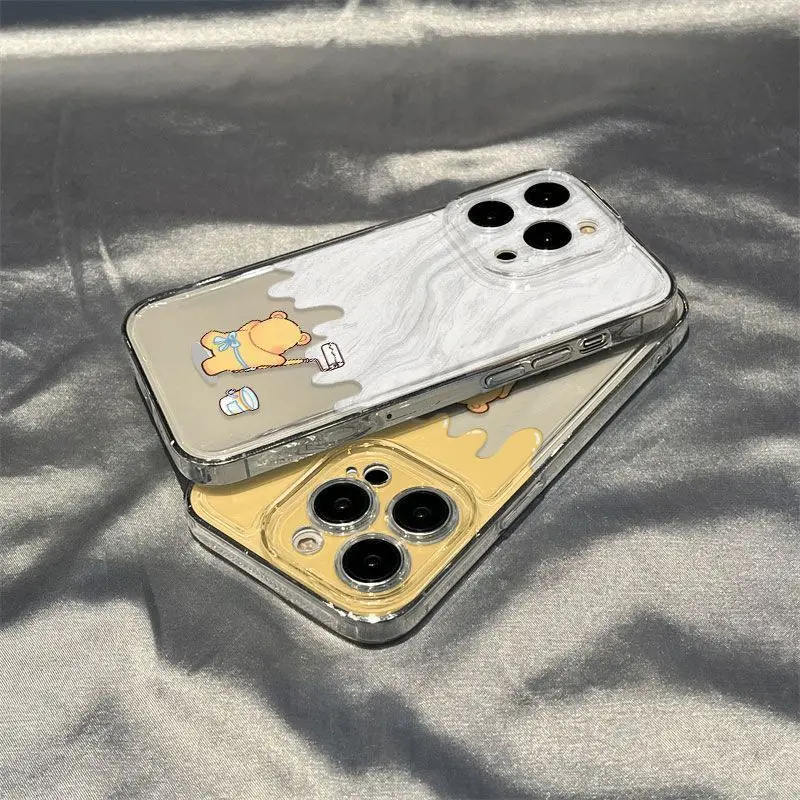 Улучшенный прозрачный чехол для телефона iPhone 11 12 13 14 15 16 Pro Max Plus с рисунком медведя
