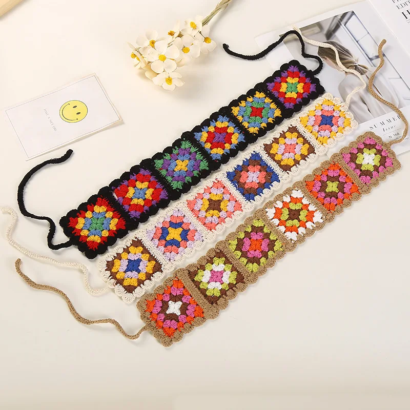 

Handmade Bohemia Colored Knitted Crochet Flower Woman Headband Fashion Hair Accessory