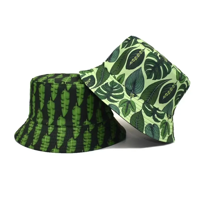 

Панама хлопковая унисекс, двусторонняя Модная складная шляпа от солнца, с листьями, цветами, летняя