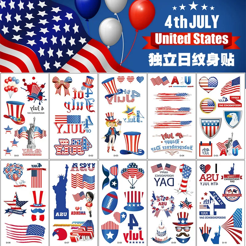 Наклейки для татуировок на День Независимости реквизит вечевечерние