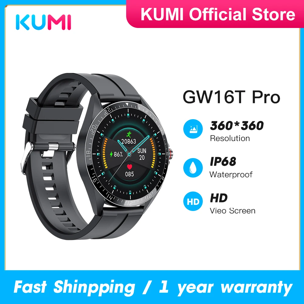 

KUMI GW16T Pro Full Touch Screen Men Watches Smart Watch Man Heart Rate Monitor IP68 Waterproof Woman Smartwatch for IOS Android