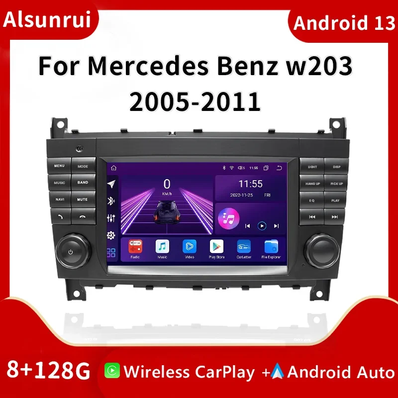 Автомагнитола 4GCarplay 2 Din стерео Android 13 для W203 Mercedes Benz Vito W639 W168 Vaneo Clk W209 W210 M/ML