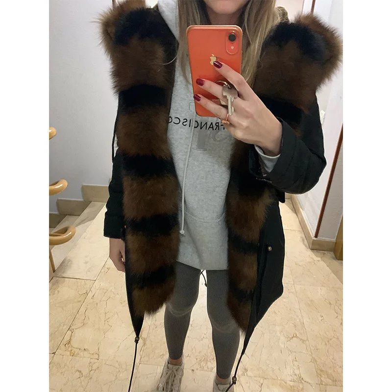 MAOMAOKONG 2022 New Luxury Real Fox Fur Collar Parkas Winter Jacket Women Female Clothing Coat with Fur Cuffs Thick Overcoat