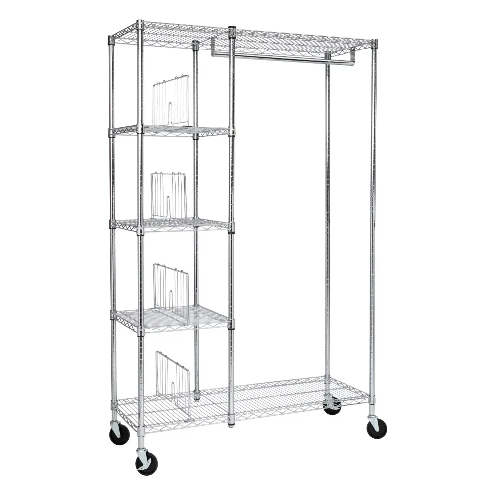 

Rolling Closet with Garment Bar and Shelves, Chrome Clothing Rack Clothes Organizer