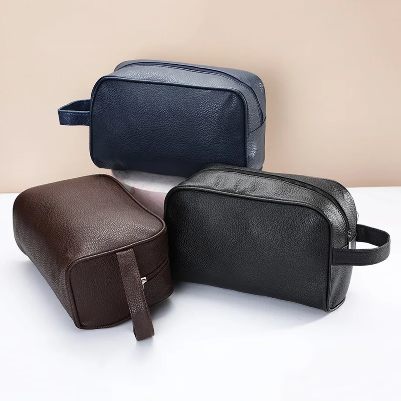 

Men Travel Cosmetic Bag Zipper Makeup Bags Women Cosmetics Organizer Storage Pouch Travel PU Leather Toiletry Bag