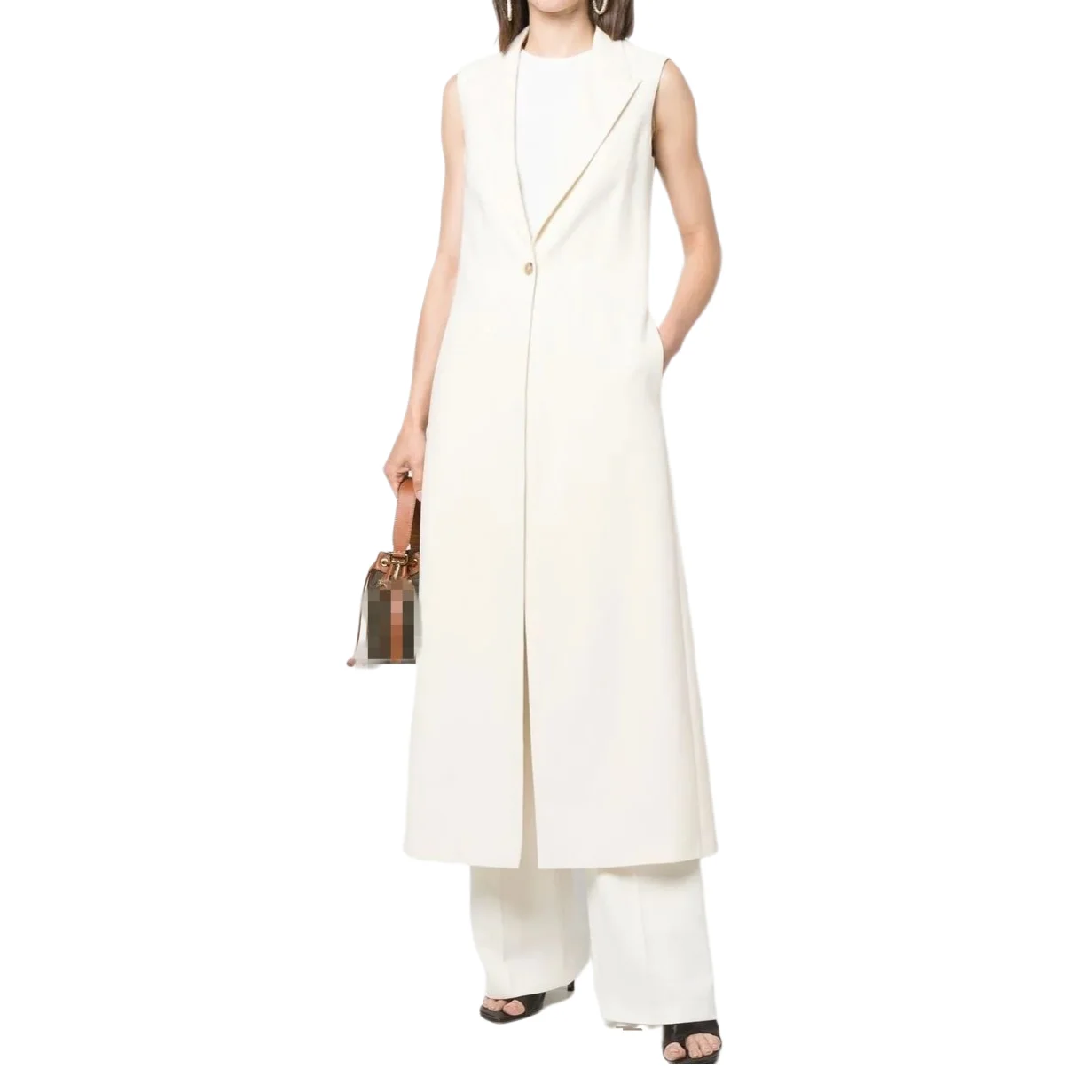 

White Waistcoat Dress For Women's New One Button All-match Sleeveless Long Vest Dresses Elegant A Word Lady Clothing