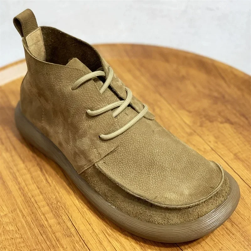 Мужские ботинки новинка весны 2024 нескользящая натуральная кожа на толстой