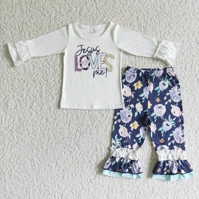 

fall fashion clothes girls clothing long sleeve and floral long pants sets kids boutique outfit casual suit