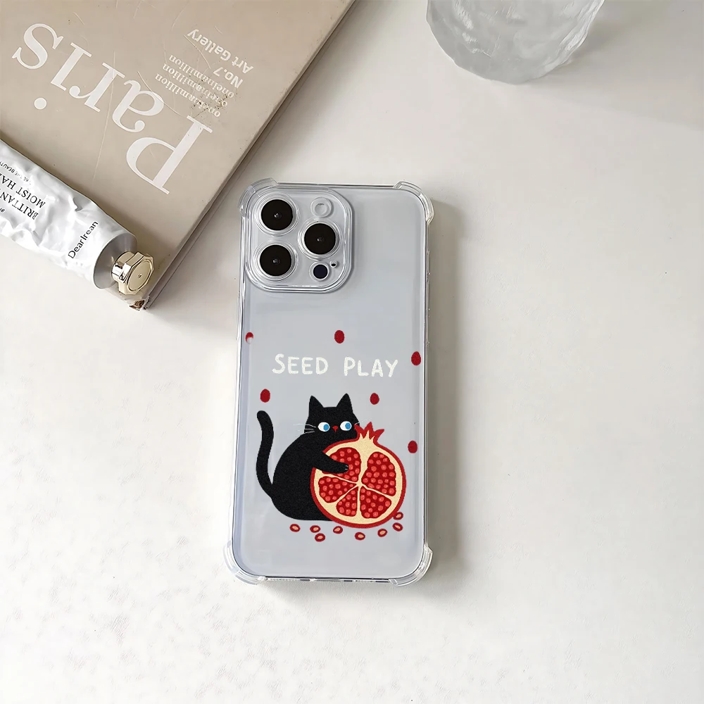 Фото Для iPhone 17 16 15 14 13 12 11 Pro Xs Max Air 16e 7 8 6 6s Plus XR SE 2020 2022 Чехол Cat Pomegranate Силиконовый противоударный чехол №2