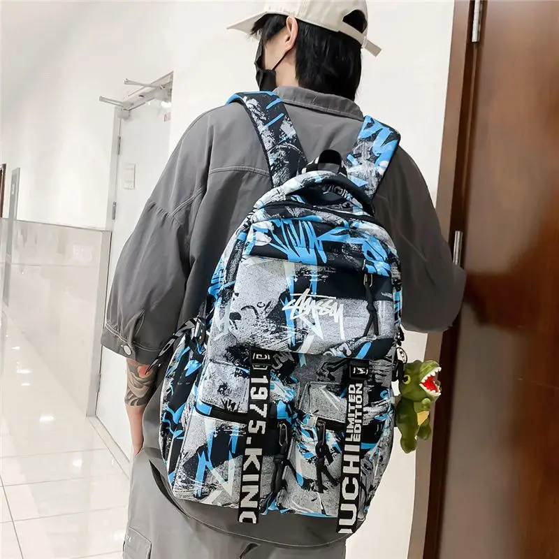 fashion school backpack for teenage boys cool schoolbag waterproof lightweight travel Graffiti backpack college large bookbag