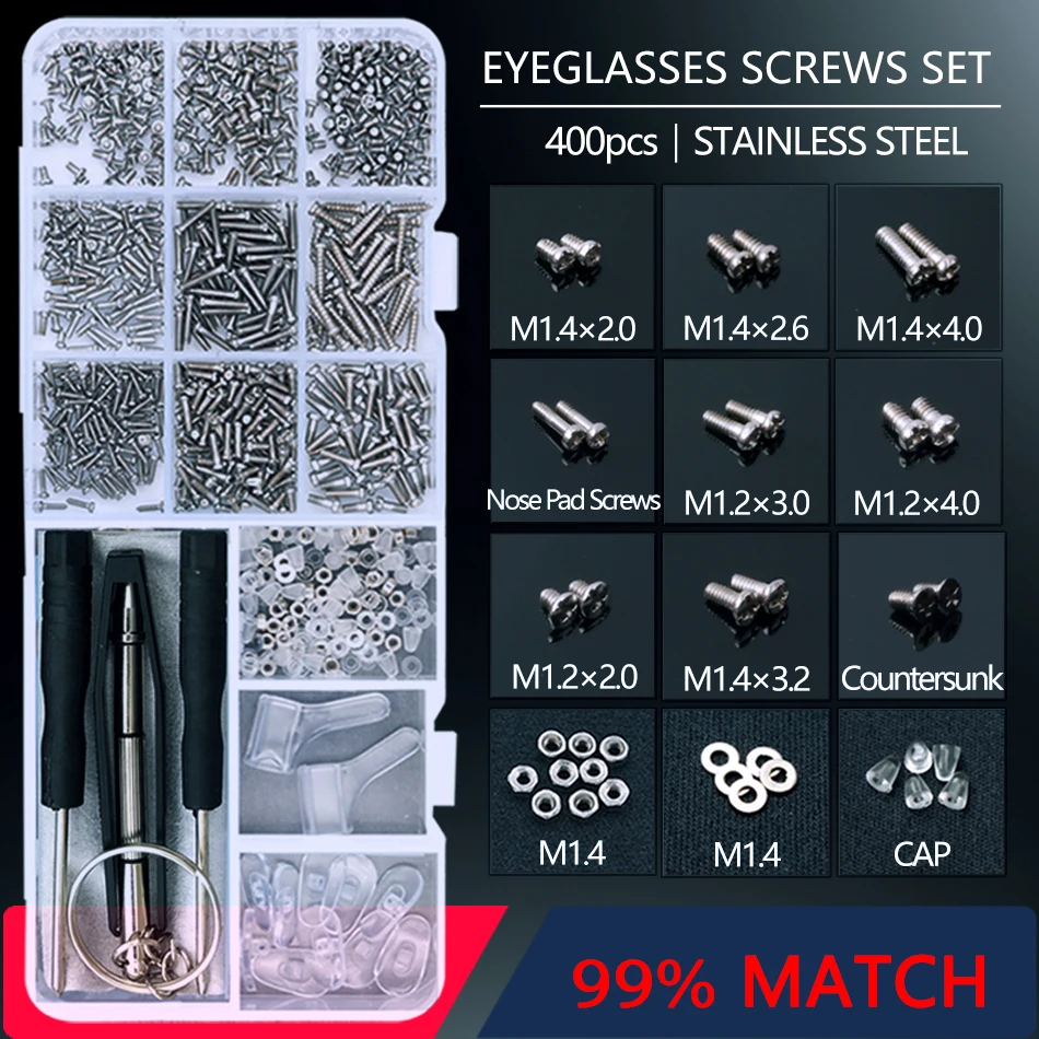 COLOUR_MAX Eyeglasses Sun Glasses Screws Sets Nuts Nose Pad Optical Repair Tool Parts Assorted Kit