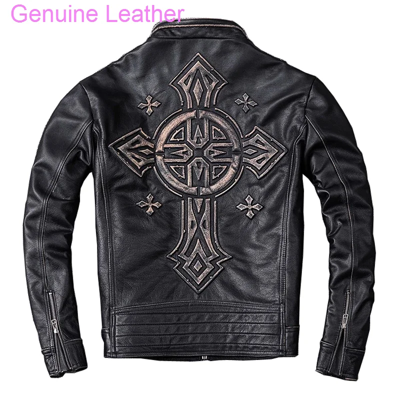 

Distressed Leather Jacket Men Vintage Motorcycle Jackets 100% Natural Cowhide Men's Motorbiker Coat Autumn Asian Size