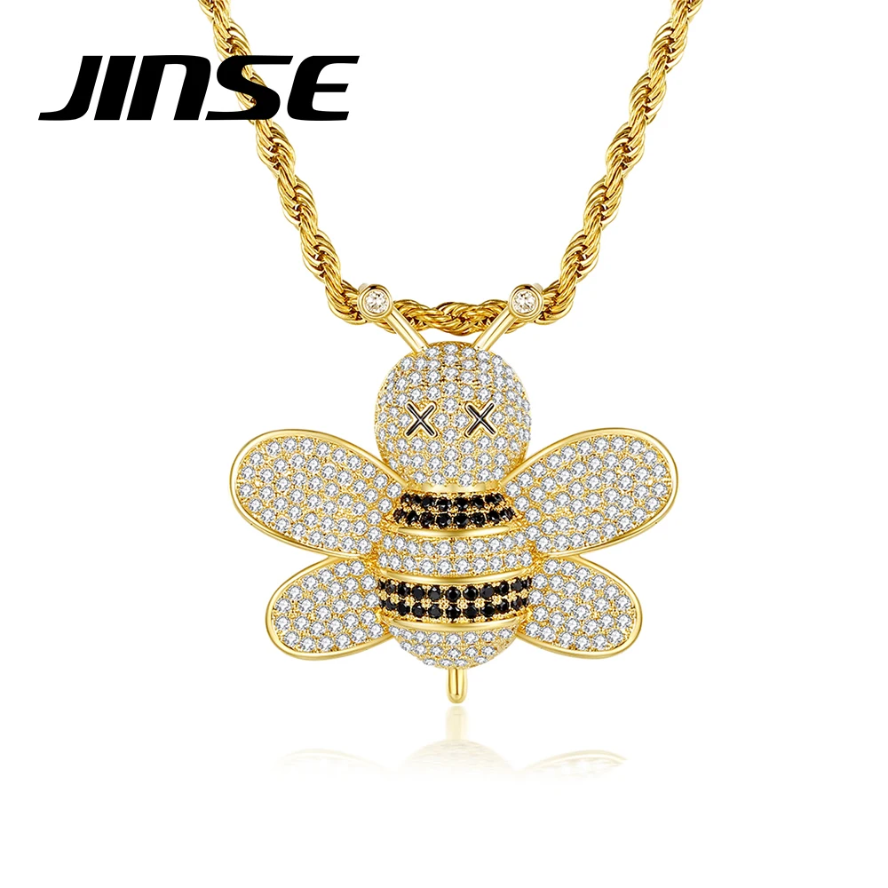 

Цепочка JINSE в стиле панк с выложенным фианитом, крутая веревочная цепочка, Классическая Подвеска в виде пчелы, ожерелья в стиле хип-хоп для мужчин и женщин, Модная бижутерия