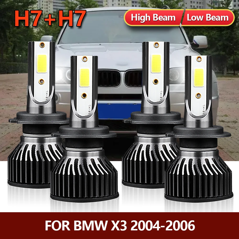 

4x Combo LED Headlight Bulbs High Low H7 Lamps Car Conversion Kit Brightness Turbo Light Fit For BMW X3 2004 2005 2006