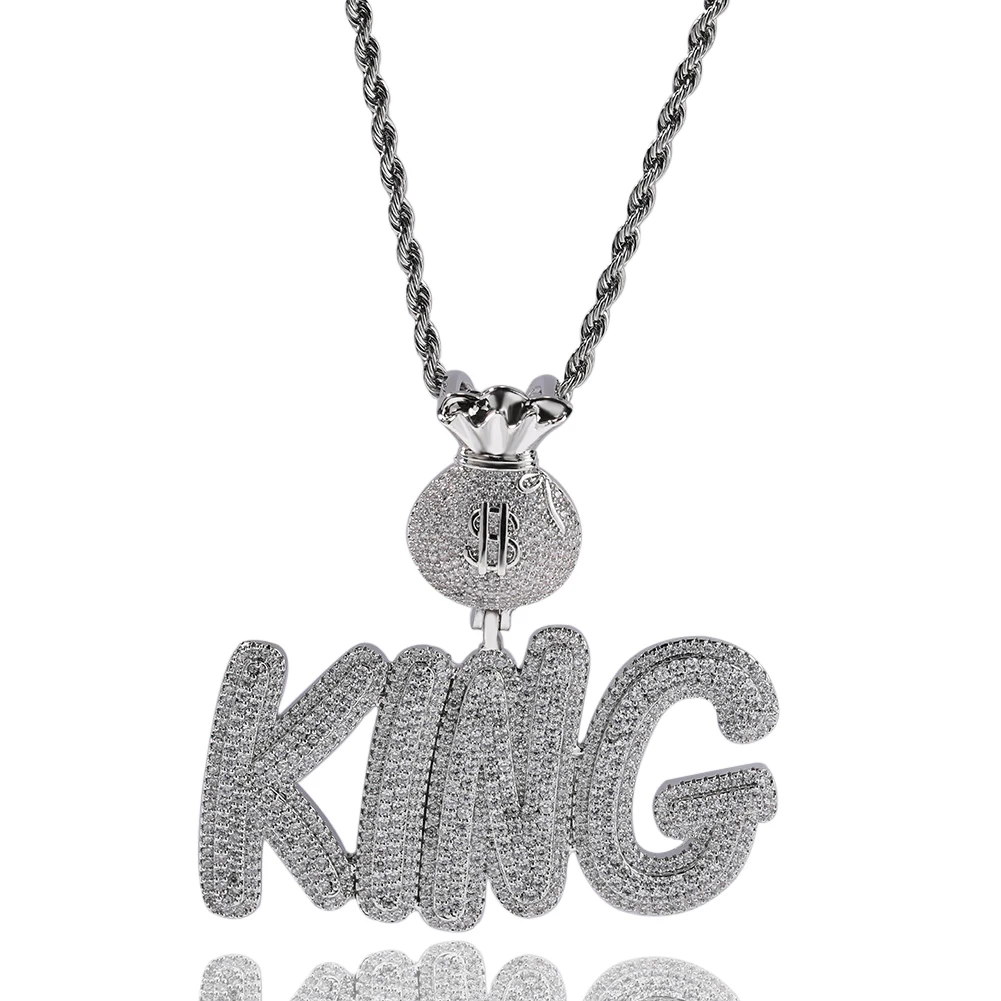 Uwin Custom Cursive Name Pendant With Dollar Bag Iced Out Cubic Zirconia Charm DIY Letters Necklace For Women Fashion Jewelry
