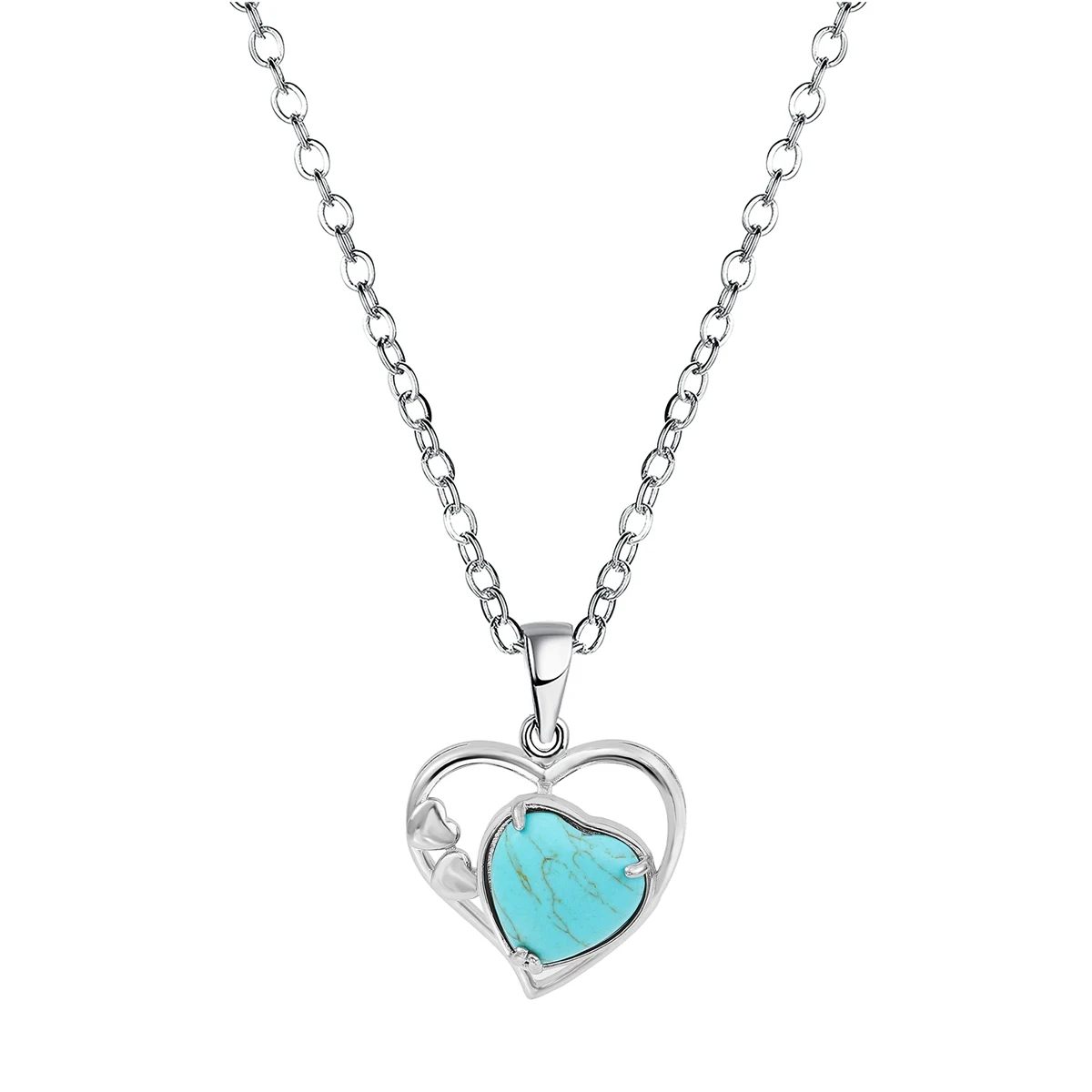 

Turquoise Love Heart Birthstone Necklaces for Women Forever Crystal Pendant Jewelry Valentine's Day Christmas