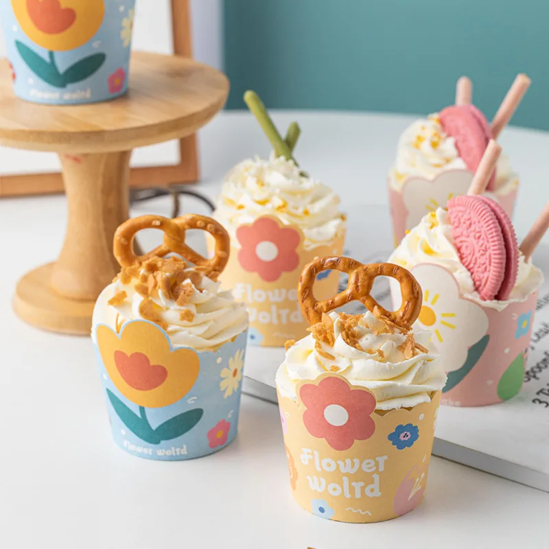 

75Pcs Disposable Muffin Cupcake Cartoon Pattern Kitchen Supplies Heat Resistance Wrappers Cup Paper 3D Cute Baking Pastry Tools