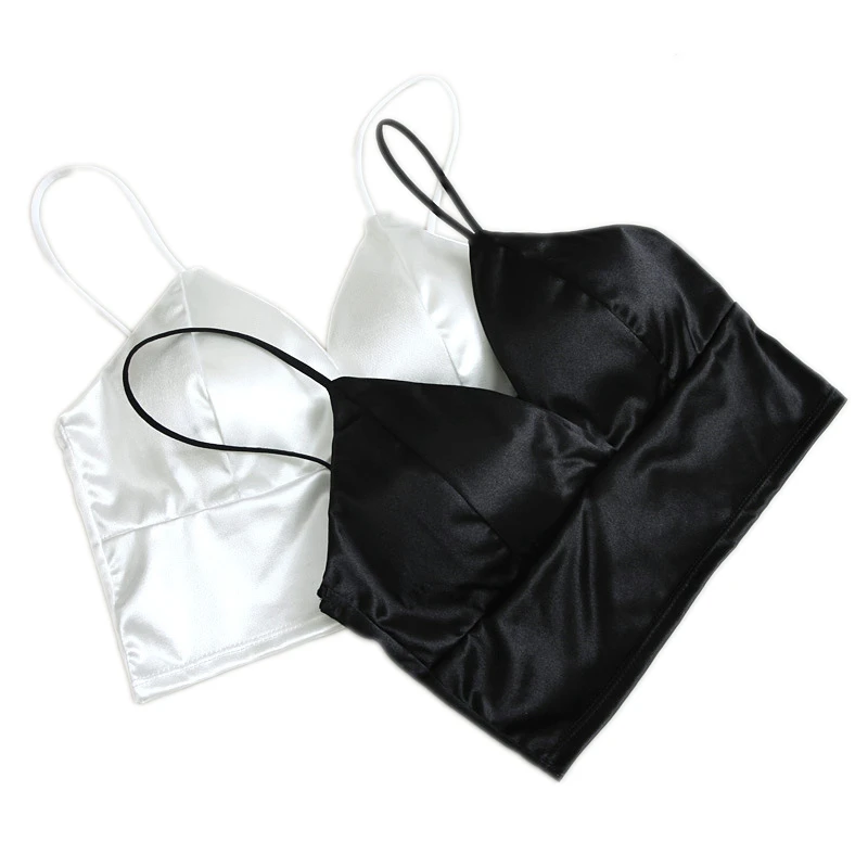 

Sexy Satin Tank Top White Crochet Tops for Women Club Cropped Female Bralette Clothes Femme Camisole Streetwear Summer