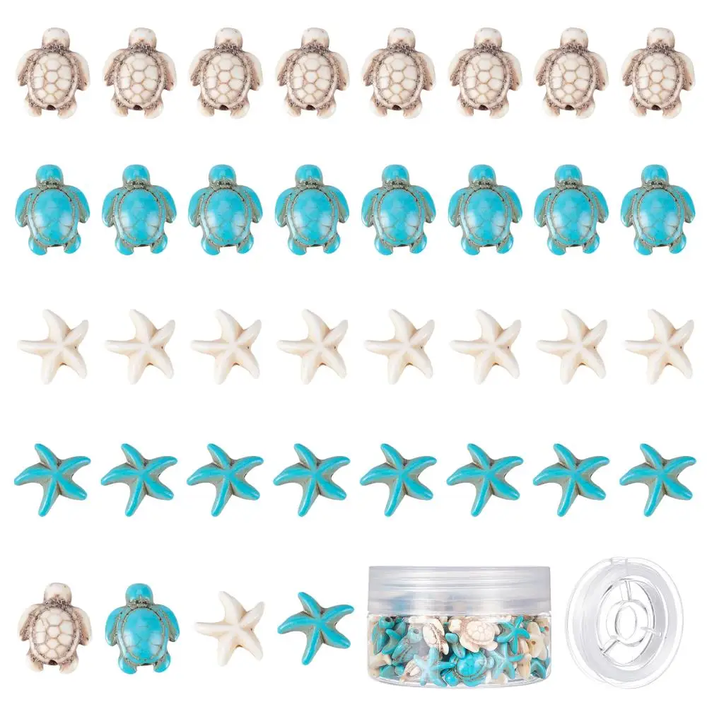 

100Pcs Starfish Turtle Natural Stone Beads with Elastic Thread for DIY Beading Stretch Bracelet Necklace Jewelry Making Kits