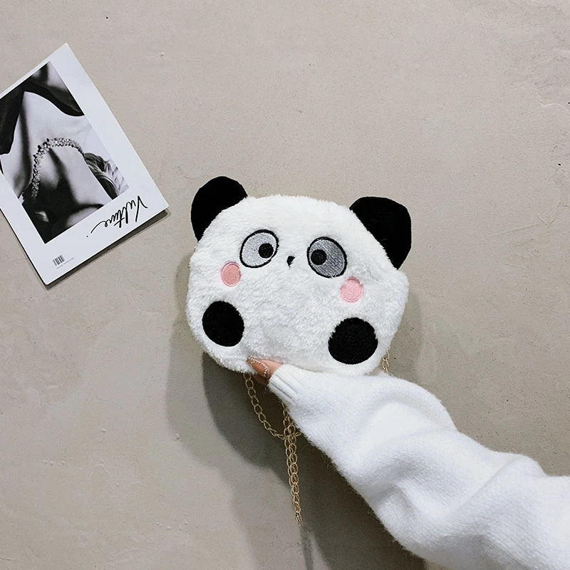 Cute Panda Messenger Bag Creative Fashion Mini Crossbody Bags Women Stylish Plush Chain Shoulder Handbag Purses for Shopping