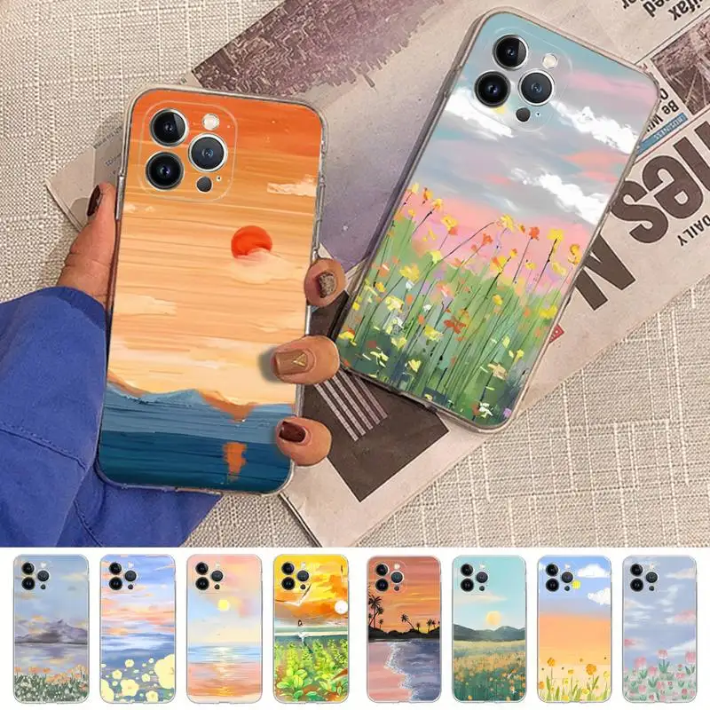

Sunset Scenery Phone Case Silicone Soft for iphone 14 13 12 11 Pro Mini XS MAX 8 7 6 Plus X XS XR Cover