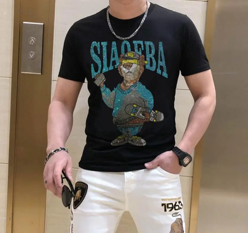 

2023 Стразы BORUNKE Футболка мужская стильная футболка модная повседневная Уличная одежда пуловер футболки Новые мужские футболки