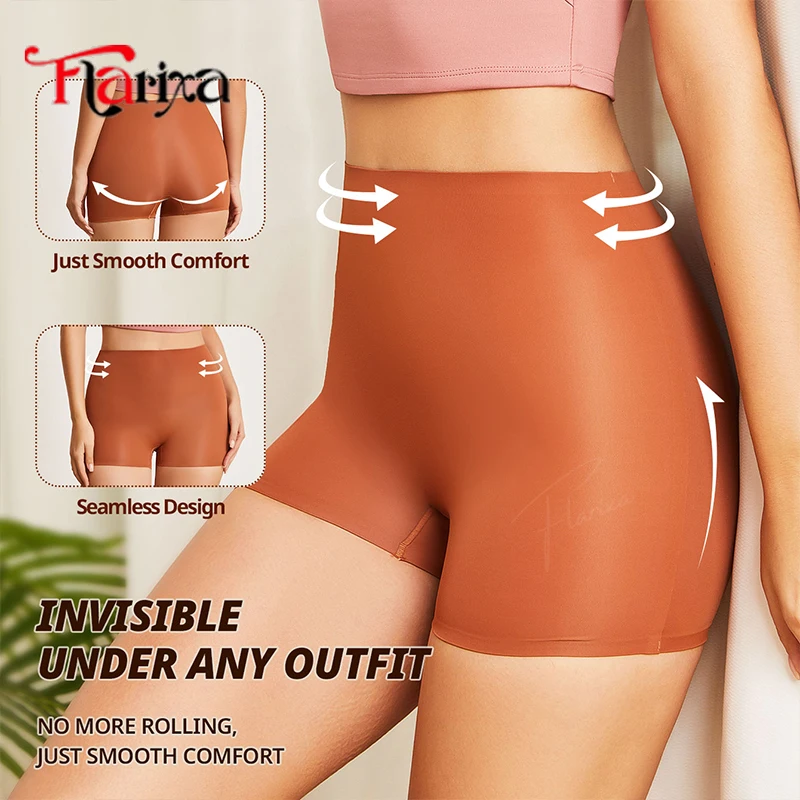 Фото Flarixa, 1 шт., защитные шорты, брюки, женские шорты из ледяного шелка с высокой талией, нескользящее нижнее белье, боксеры, защитные под платье №3