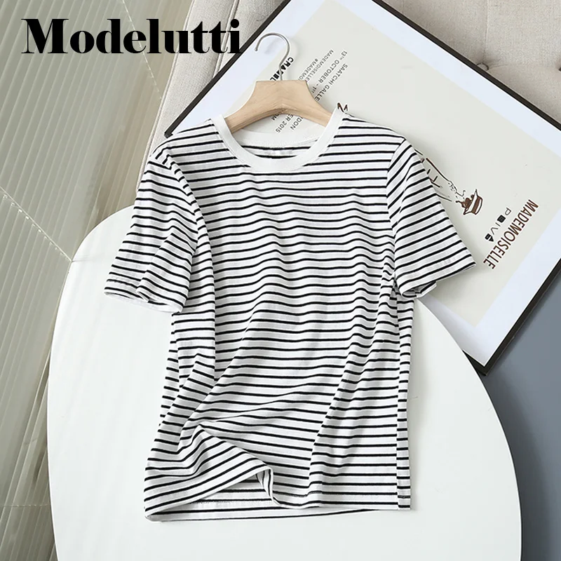 

Женская футболка в полоску, с круглым вырезом и коротким рукавом