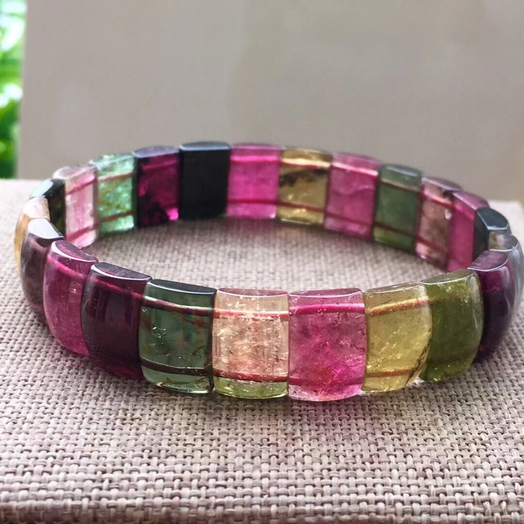 

Natural Colorful Tourmaline Clear Beads Bracelet 12*8mm Watermelon Yellow Tourmaline Jewelry Brazil Women Men AAAAAAA