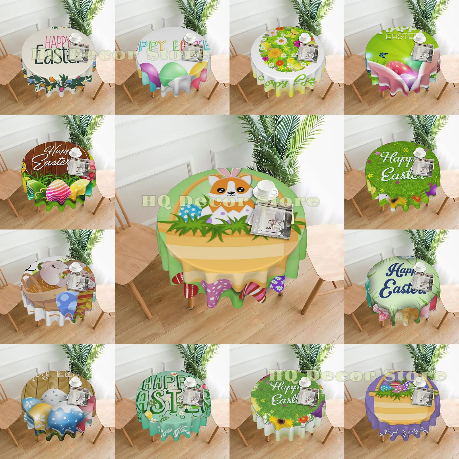 

Easter Round Tablecloth 60 in,Easter Bunny Table Cloth Water Resistant Spill Proof Large Table Cover for Family Hotel Dining